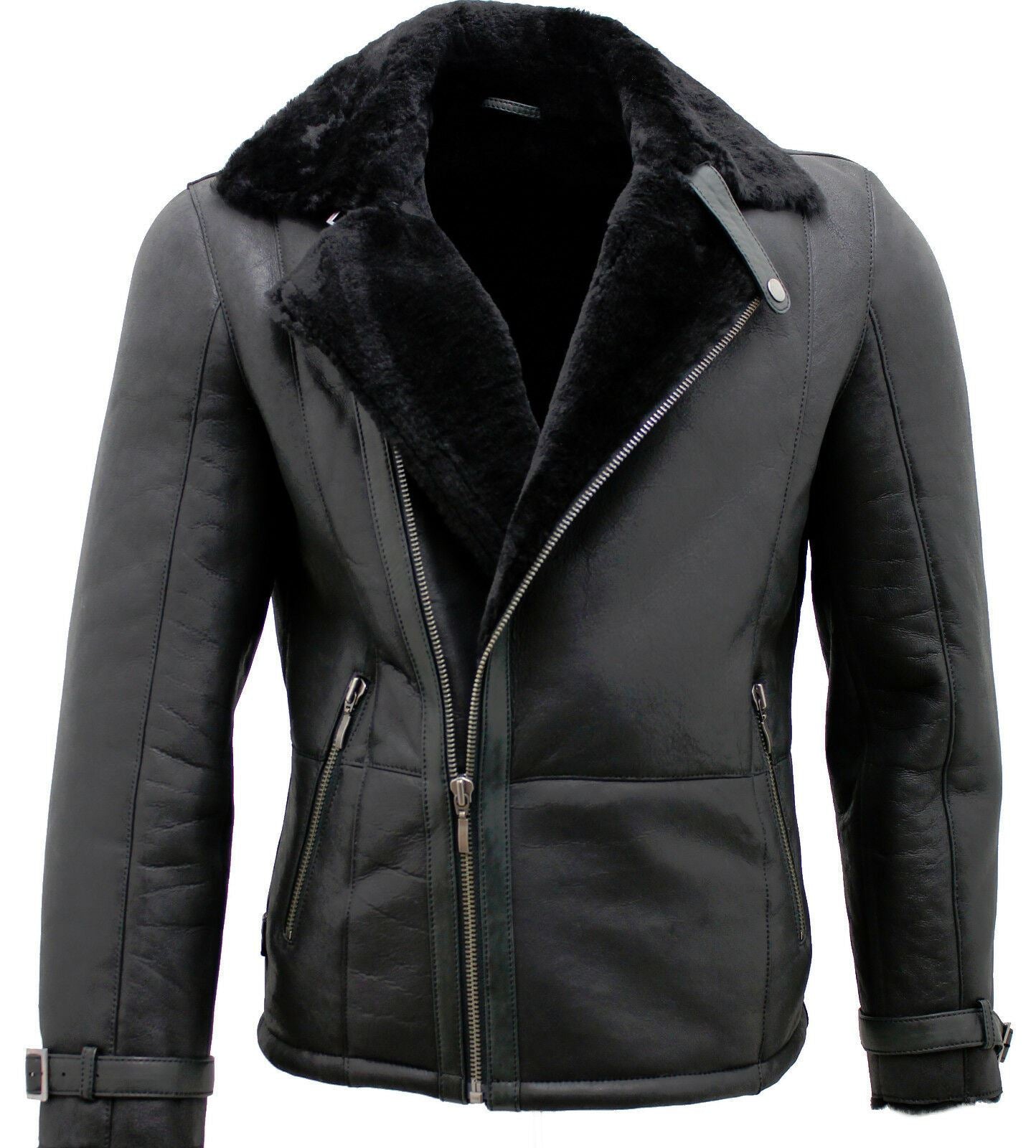 Mens Breasted Sheepskin Leather Biker Jacket-Heathfield