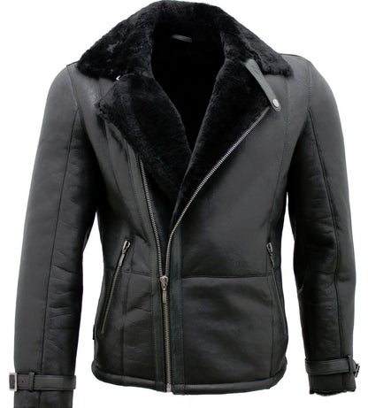 Mens Breasted Sheepskin Leather Biker Jacket-Heathfield