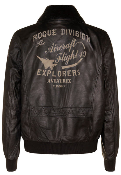 Mens Printed Leather Pilot Bomber Jacket - Croydon