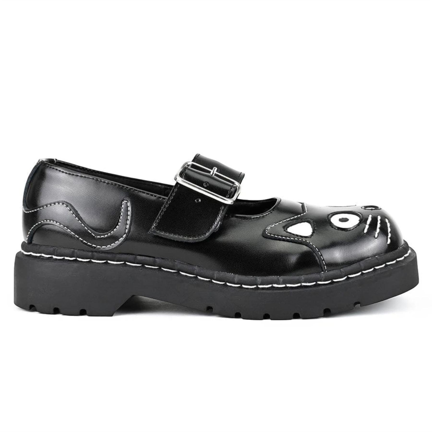 TUK Womens Mary Jane Kitty Black Leather Platform Goth Shoes - T2025