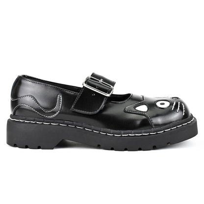 TUK Womens Mary Jane Kitty Black Leather Platform Goth Shoes - T2025