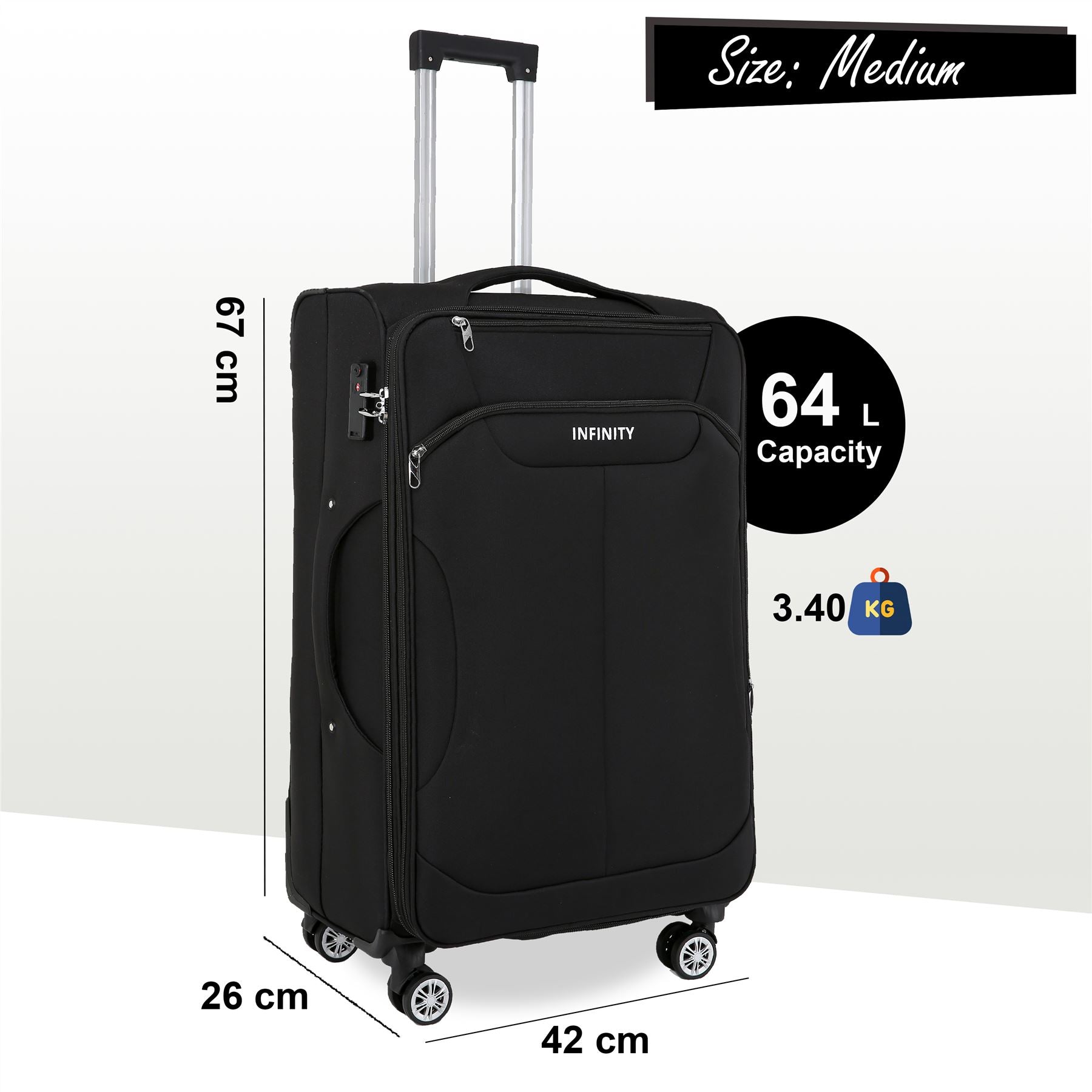 Delta Medium Hard Shell Suitcase in Black