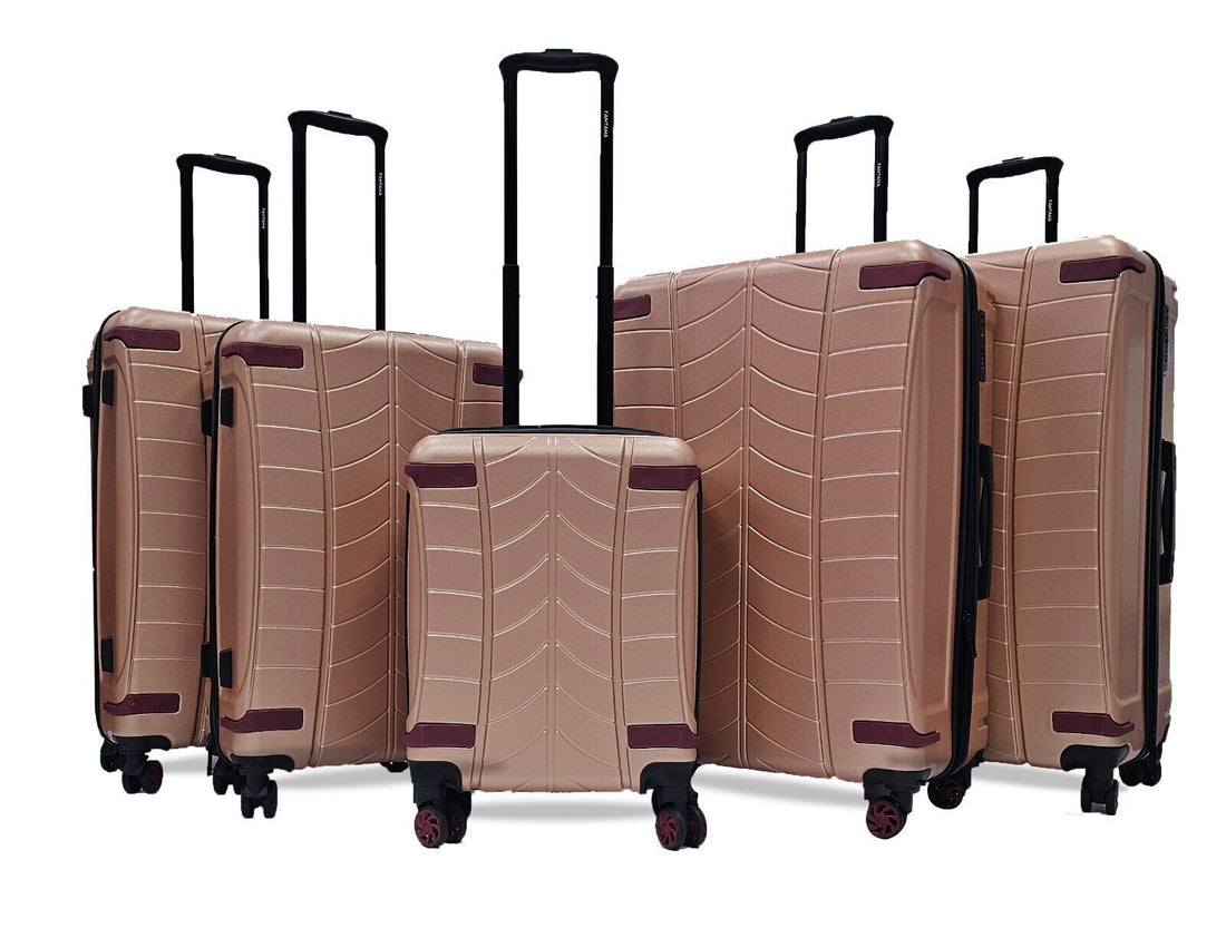 Hard Shell Rose Gold Cabin Suitcase Set 4 Wheel Luggage Travel Bag - Upperclass Fashions 