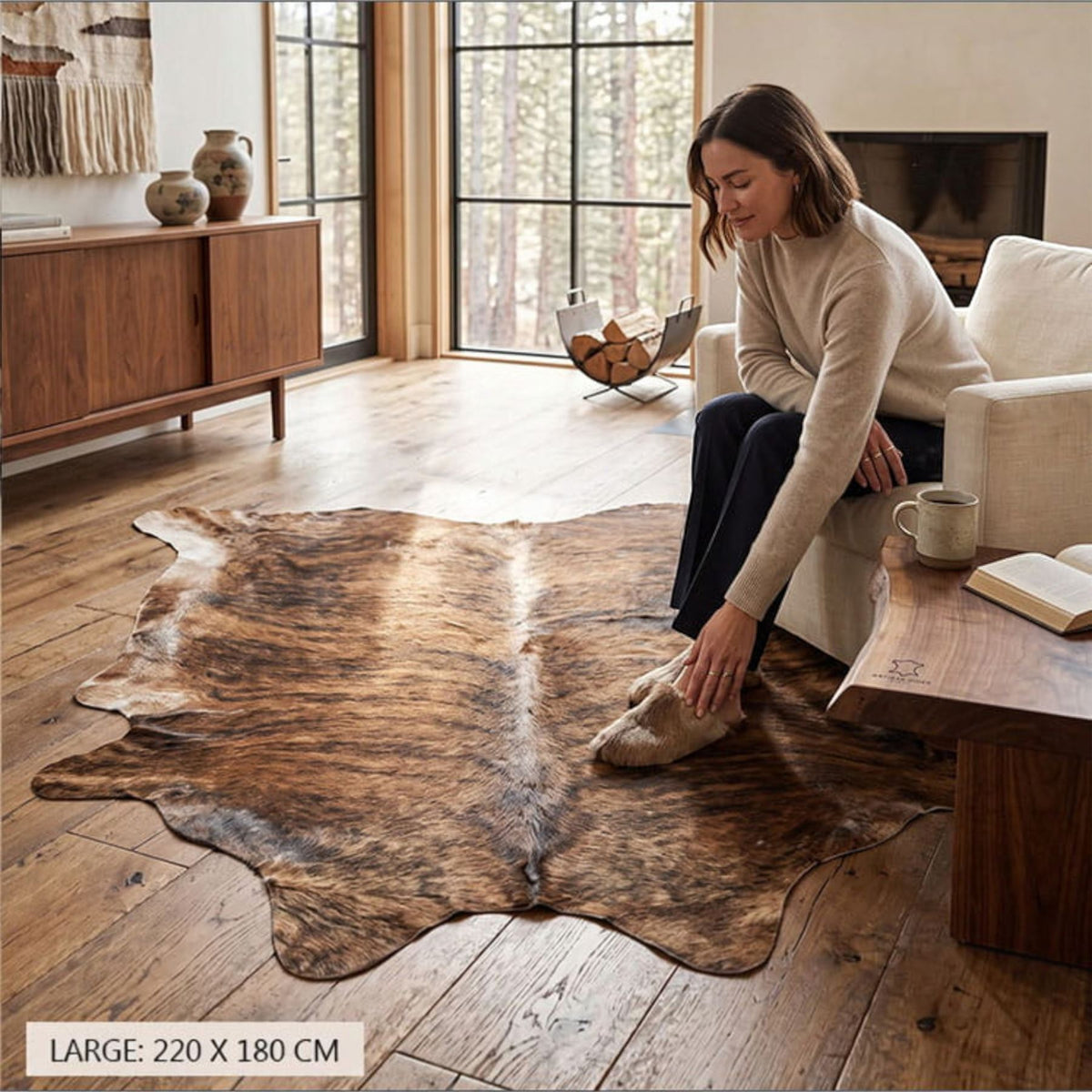 Natural Cow Leather Cowhide Hairon Rug - Light Brindle