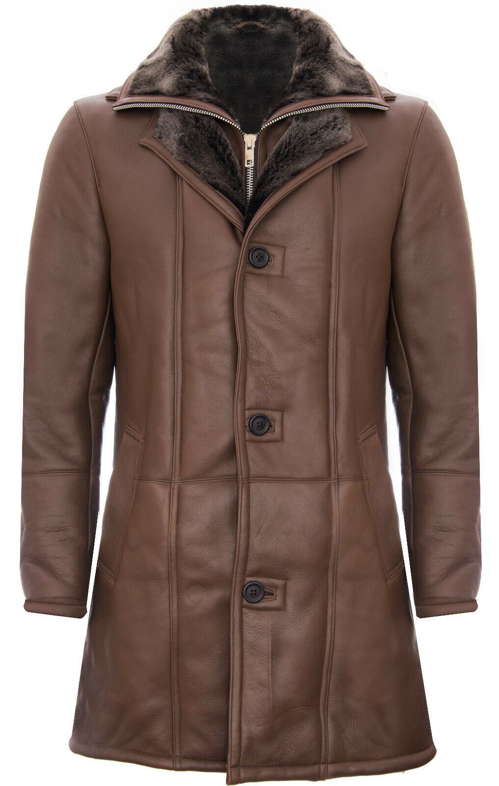 Mens Warm Sheepskin Leather Overcoat-Ilford