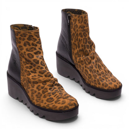 Fly London Women’s Black Tan Suede Leather Wedge Heel Platform Ankle Boots - BAAN538