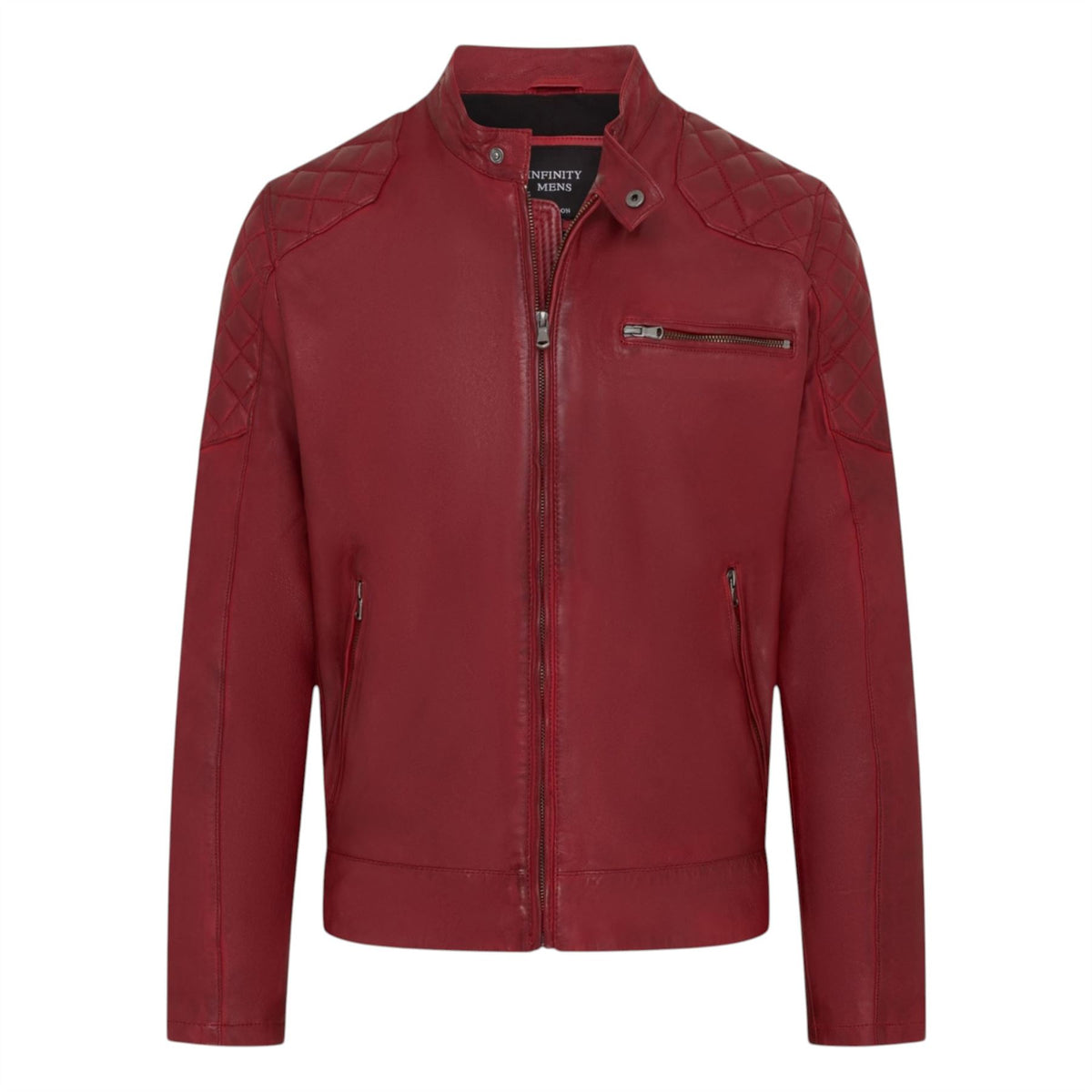 Mens Leather Quilted Shoulder Biker Jacket - Rock