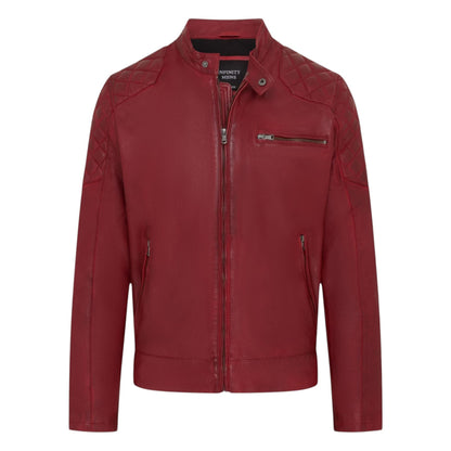 Mens Leather Quilted Shoulder Biker Jacket - Rock