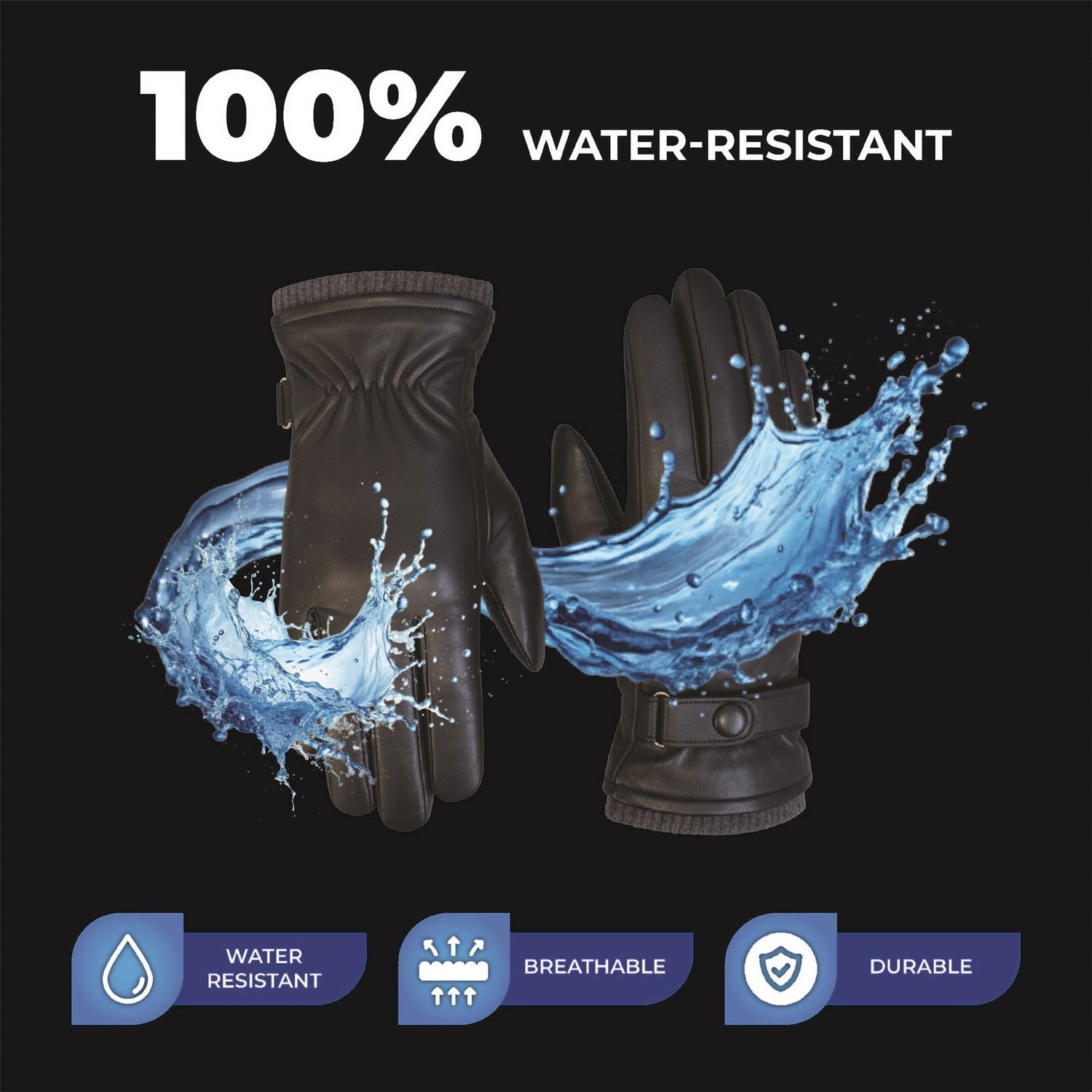 Men’s Italian Leather Warm Wool Lining Winter Knit Rib Gloves - M-LGV-105