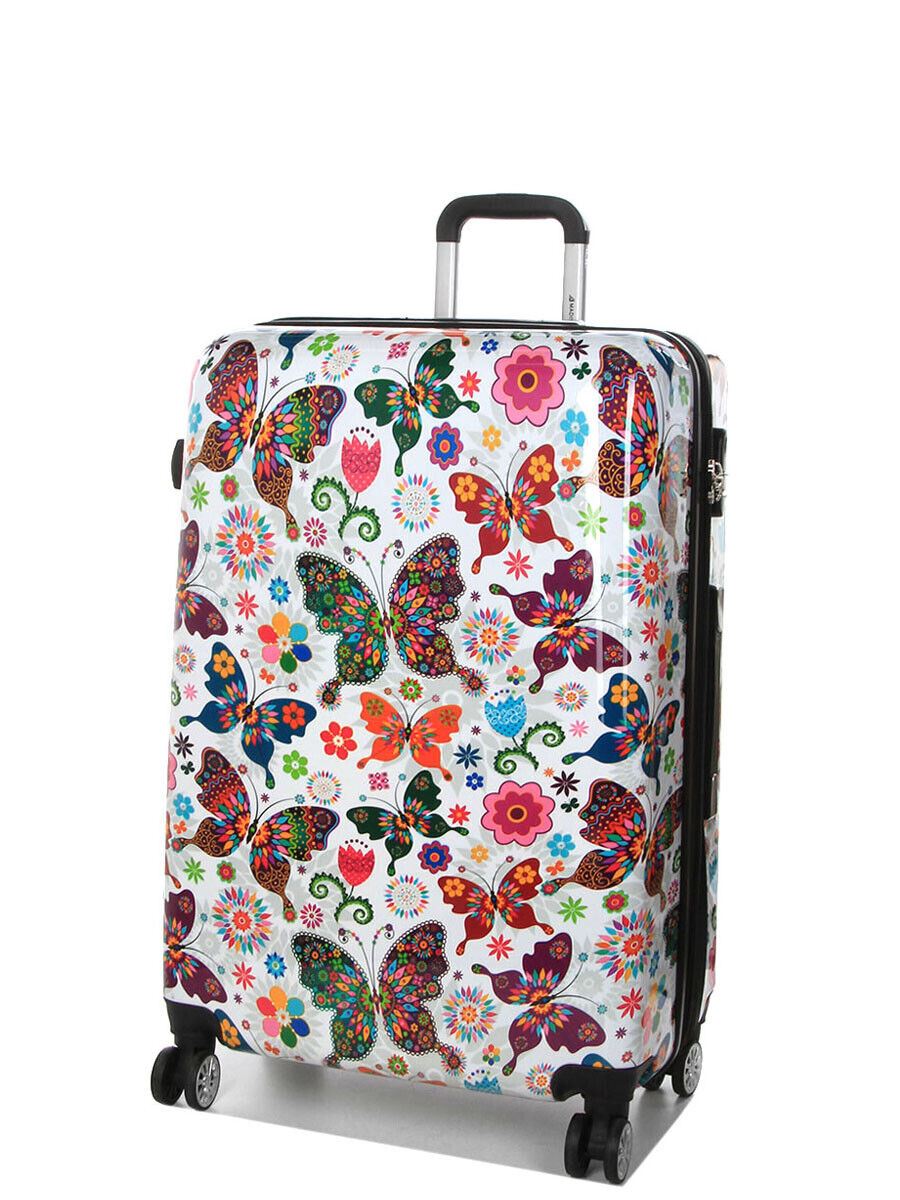 Hard Shell 4 Wheel Suitcase Butterfly Print Luggage Bag