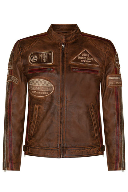 Mens Versatile Leather Biker Jacket-Stone