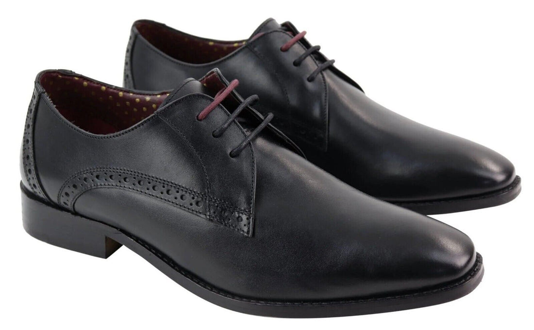 Mens Classic Oxford Brogue Derby Shoes in Black Leather - Upperclass Fashions 