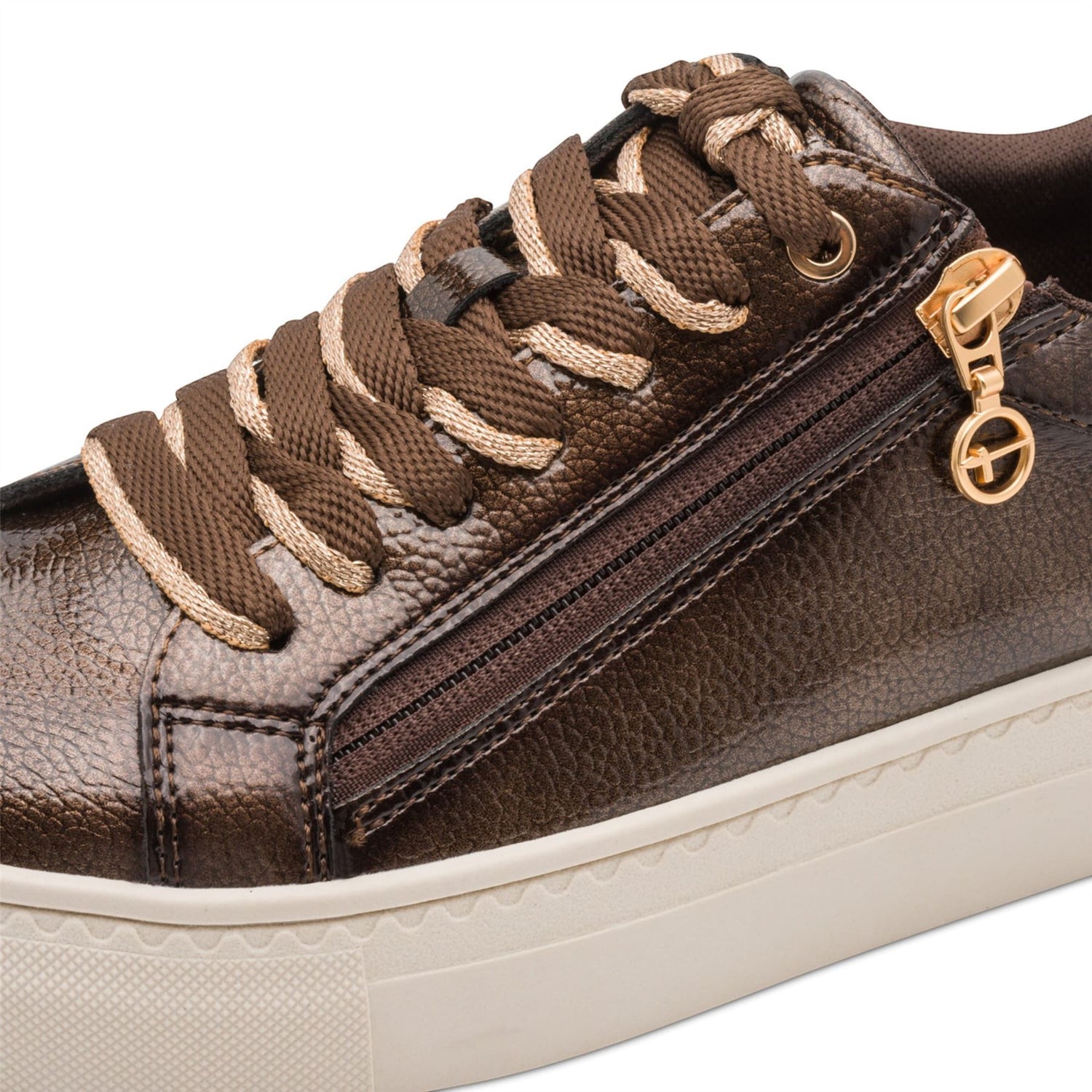 Tamaris Womens Brown Faux Leather Fashion Lace Up Sneakers