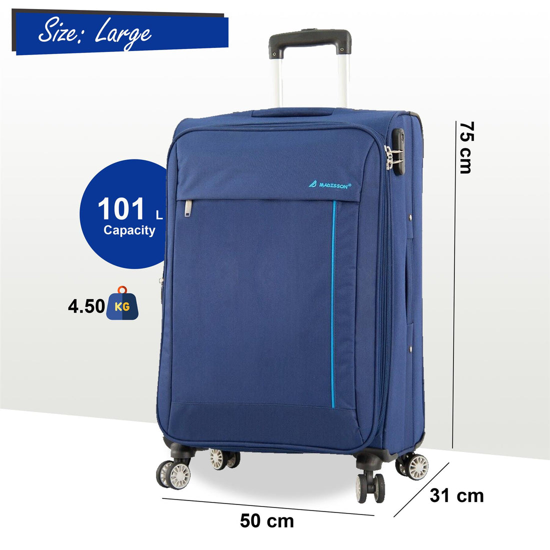 Carrollton Large Soft Shell Suitcase in Blue