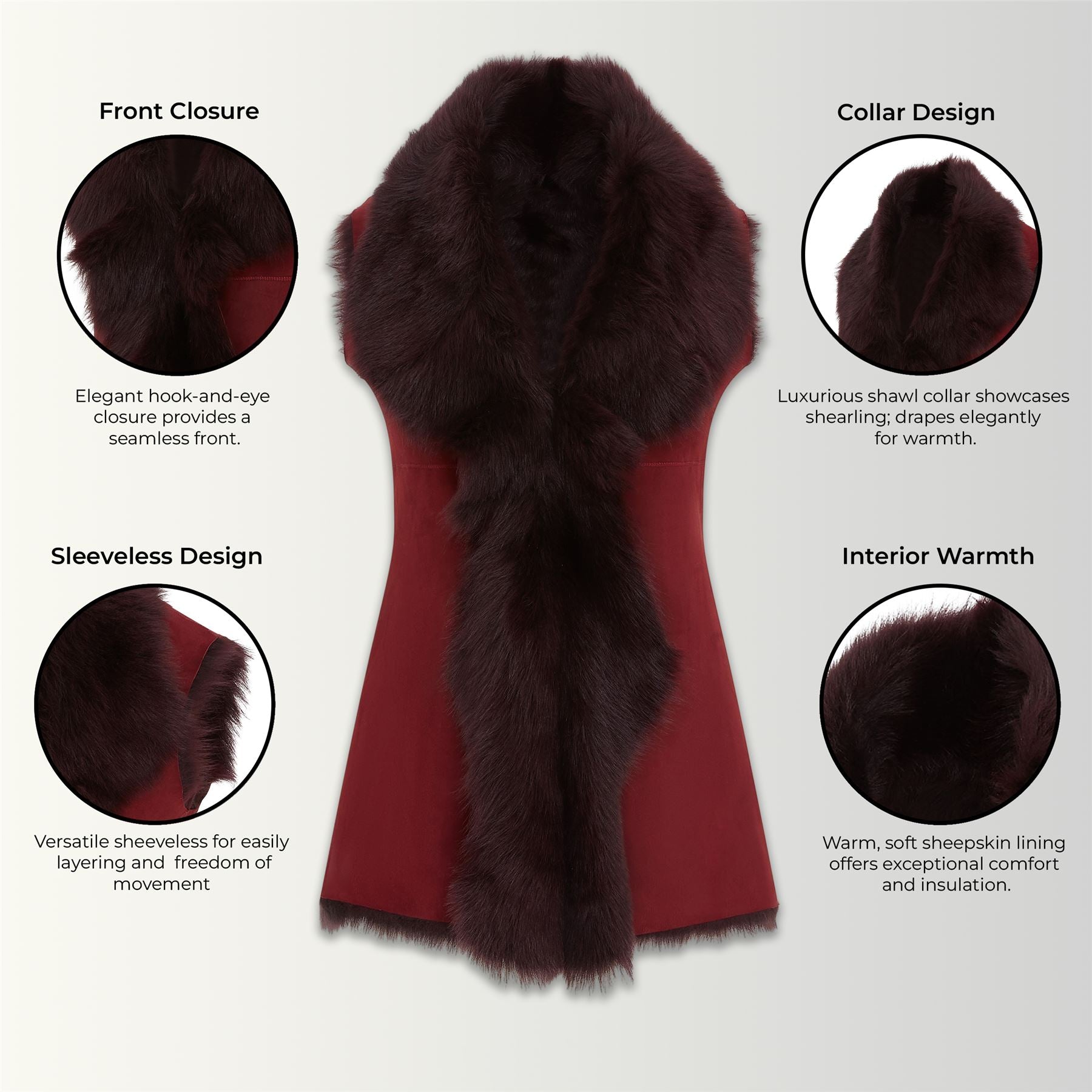 Womens Warmer Toscana Sheepskin Long Gilet-Seaford