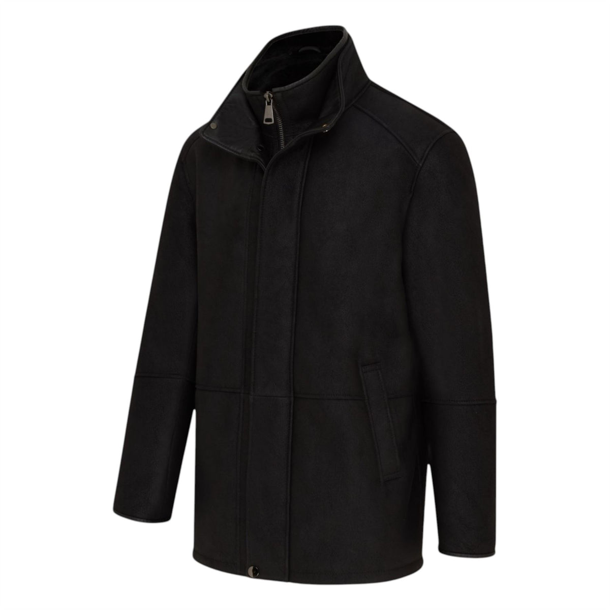 Mens Leather Funnel Neck Collar Coat Jacket - Thomas