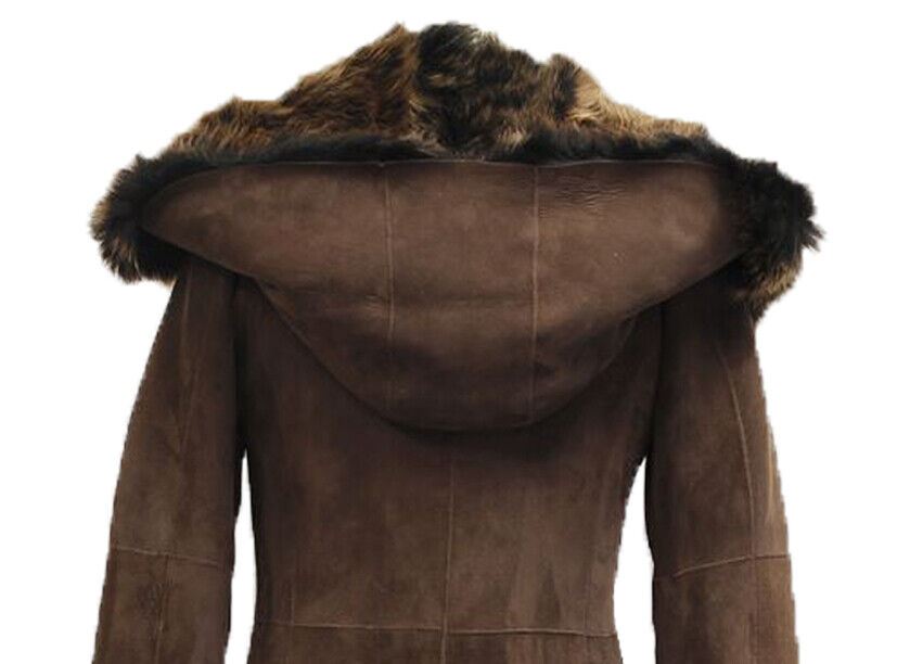 Womens Suede Toscana Sheepskin Hooded Trench Coat-Fribourg - Upperclass Fashions 