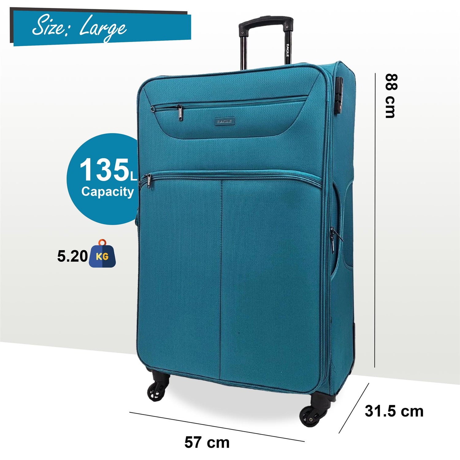 Baileyton Extra Large Soft Shell Suitcase in Teal