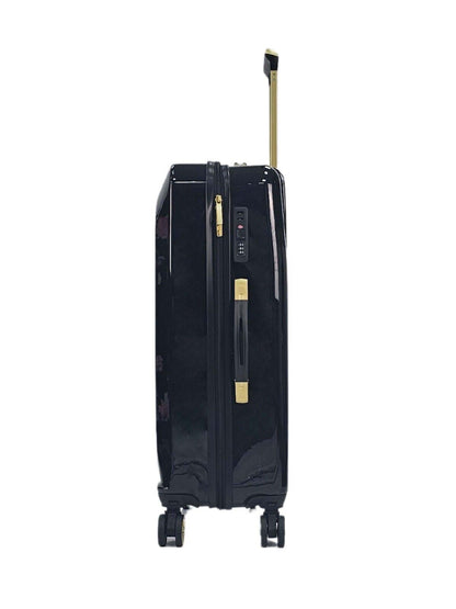 Hard Shell Black 4 Wheel Suitcase Flower Print Luggage Cabin
