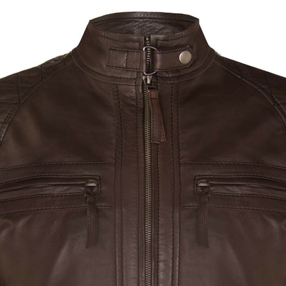 Men Classic Leather Quilted Biker Jacket-Silsden - Upperclass Fashions 