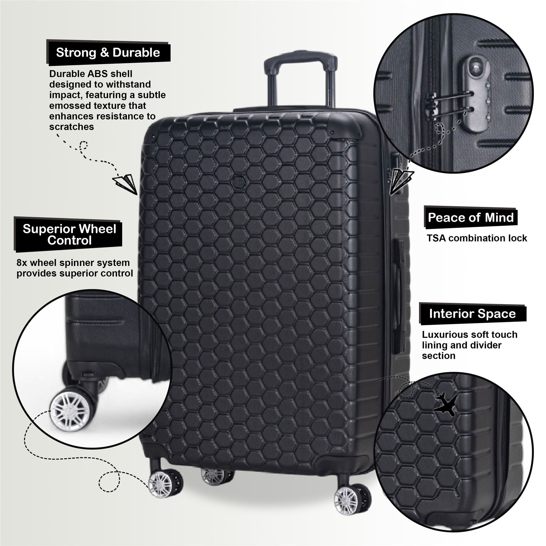 Noda Set of 3 Hard Shell Suitcase in Black