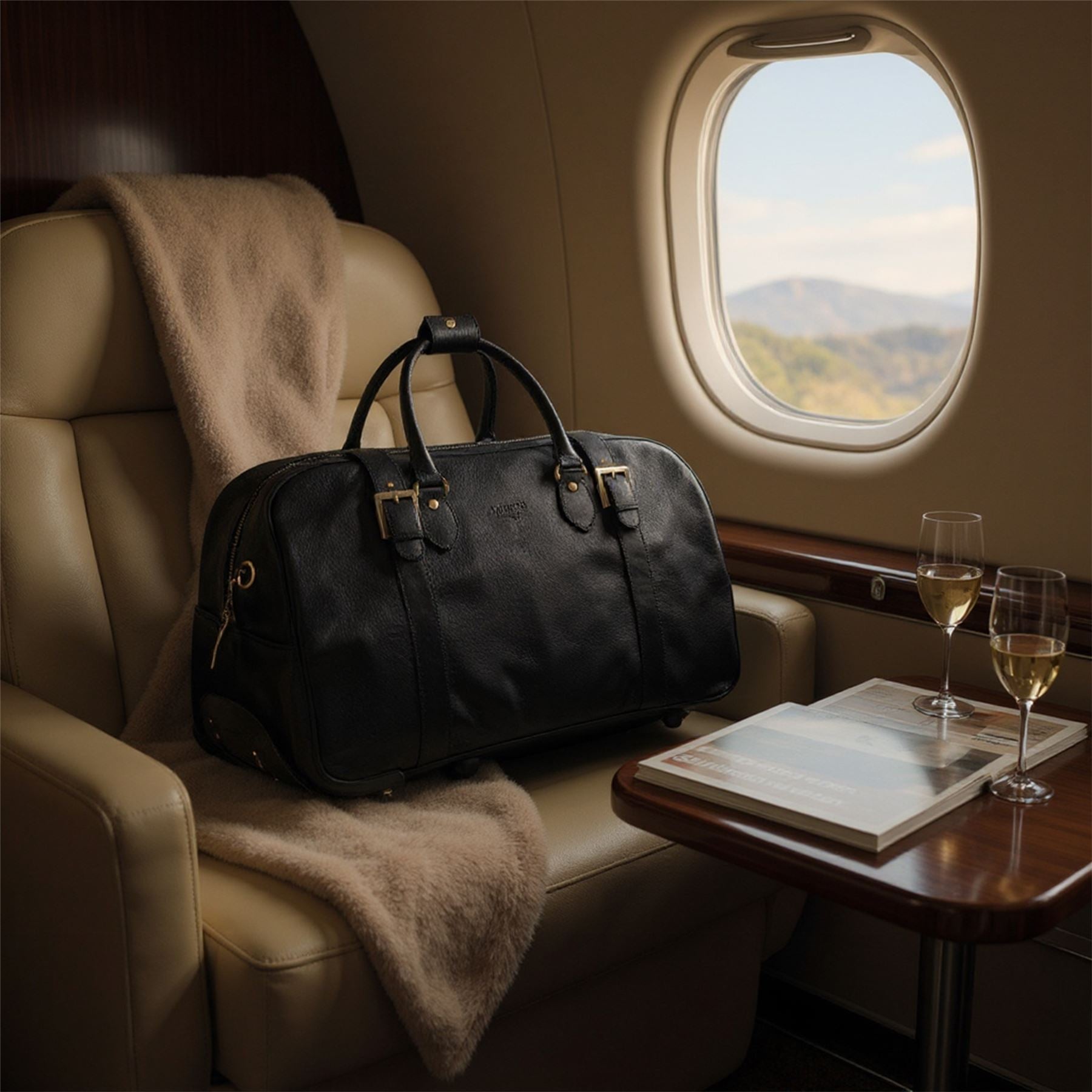 Genuine Leather Black Wheeled Holdall Duffle Travel Cabin Bag - Holt