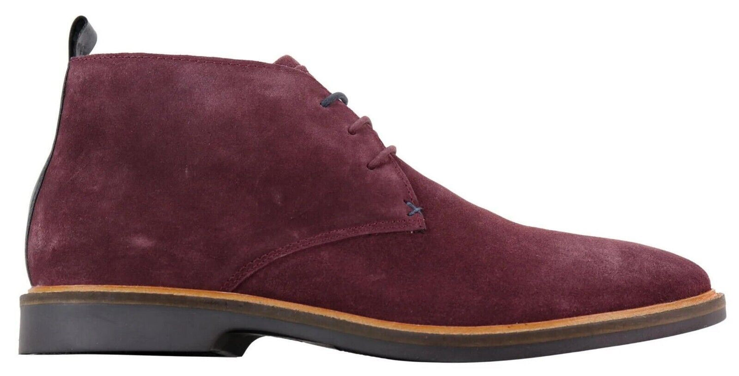 Mens Burgundy Suede Lace Up Chukka Boots