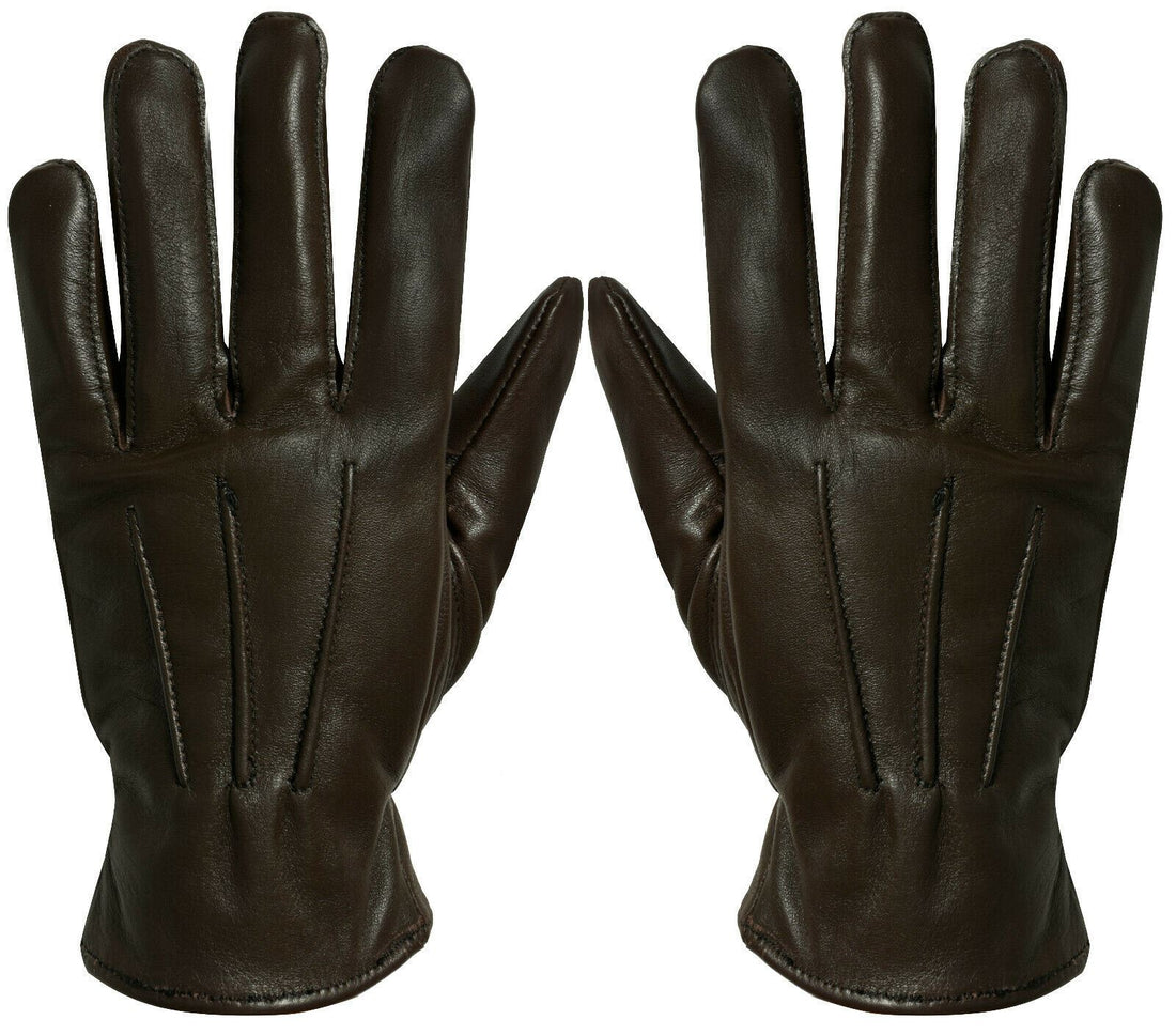 MENS BROWN CLASSIC REAL 100% LEATHER GLOVES THERMAL LINED DRIVING WINTER GIFT