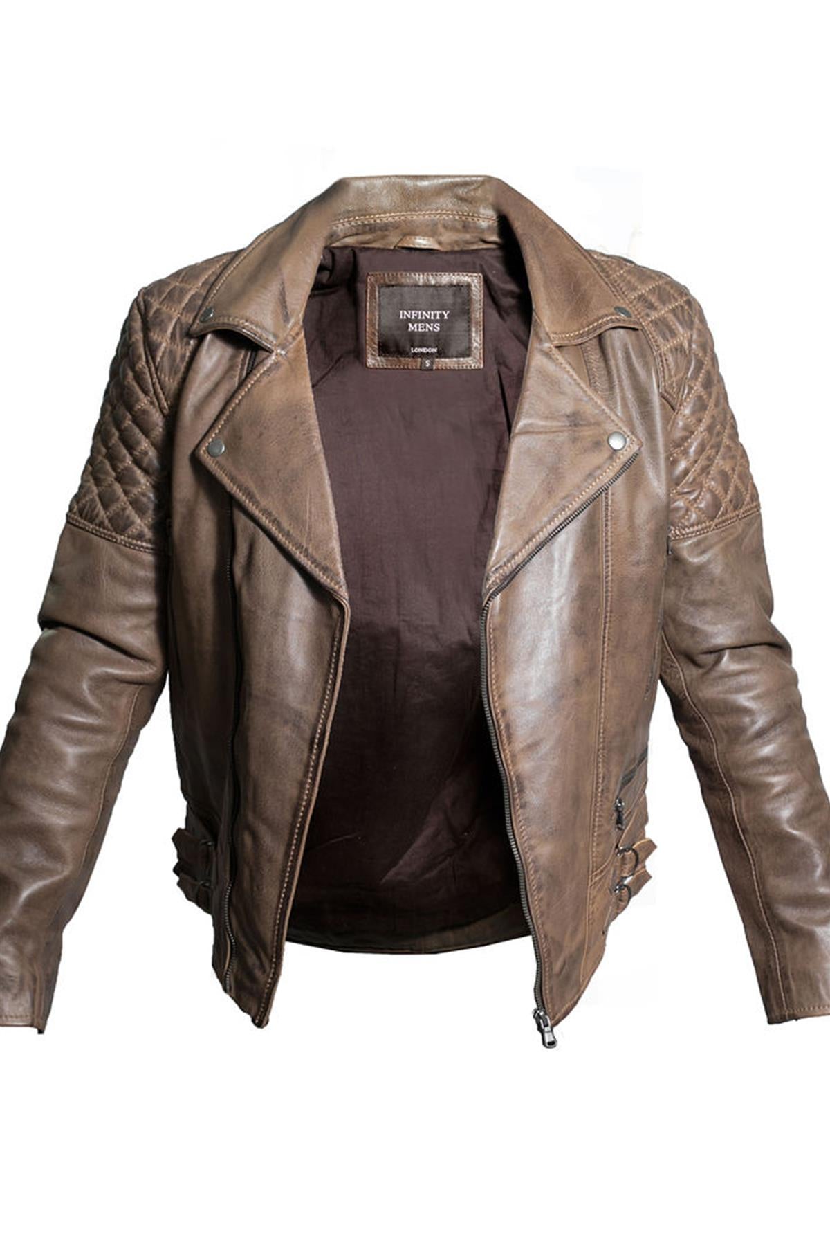 Mens Quilted Leather Biker Jacket-Stonehouse - Upperclass Fashions 
