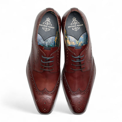 Antique Rogue Men’s Burgundy Leather Oxford Derby Brogue - Luca