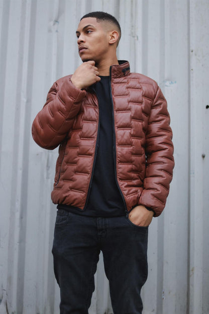 Mens Quilted Puffer Leather Bomber Jacket - Torpoint