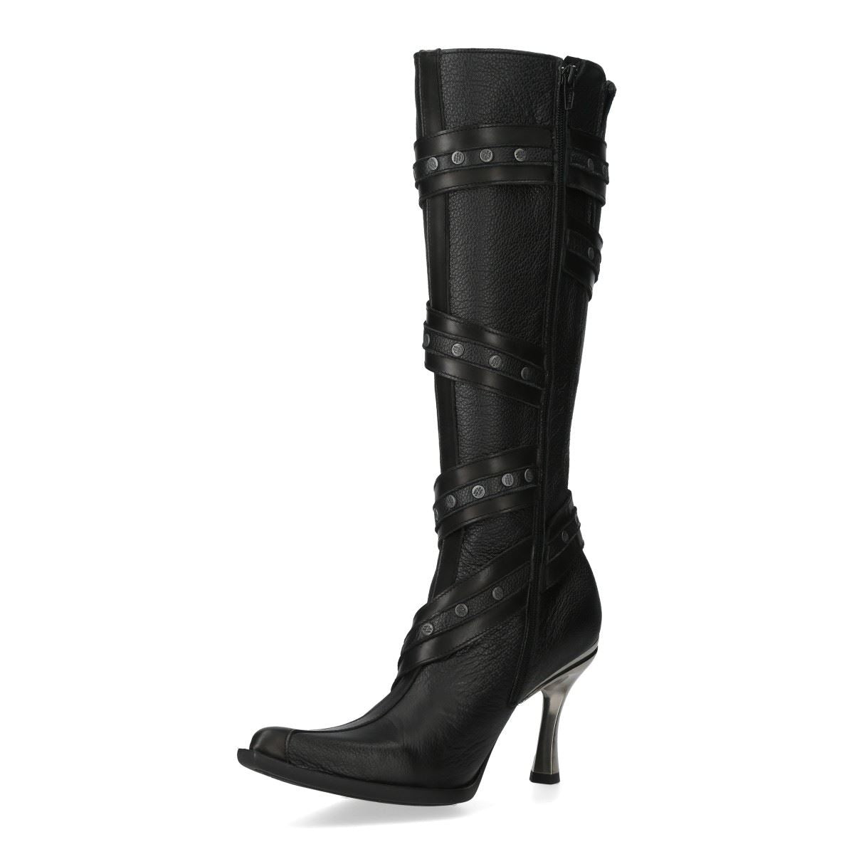 New Rock Womens Black Leather Gothic Knee-High Heeled Boots - M-9029-C10