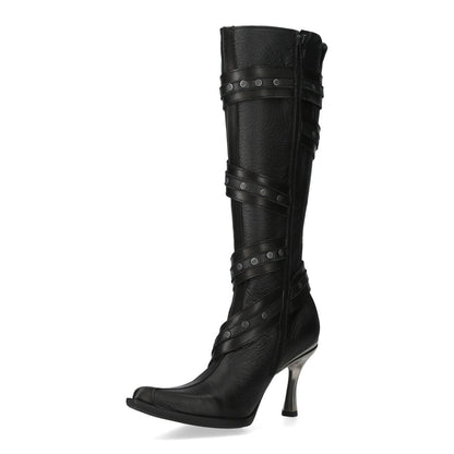 New Rock Womens Black Leather Gothic Knee-High Heeled Boots - M-9029-C10