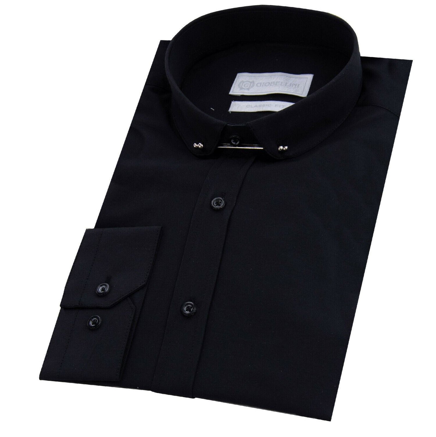 Mens Club Collar Black Shirt 1920s Peaky Blinders With Bar Poplin Pin Smart