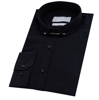 Mens Club Collar Black Shirt 1920s Peaky Blinders With Bar Poplin Pin Smart - Upperclass Fashions 