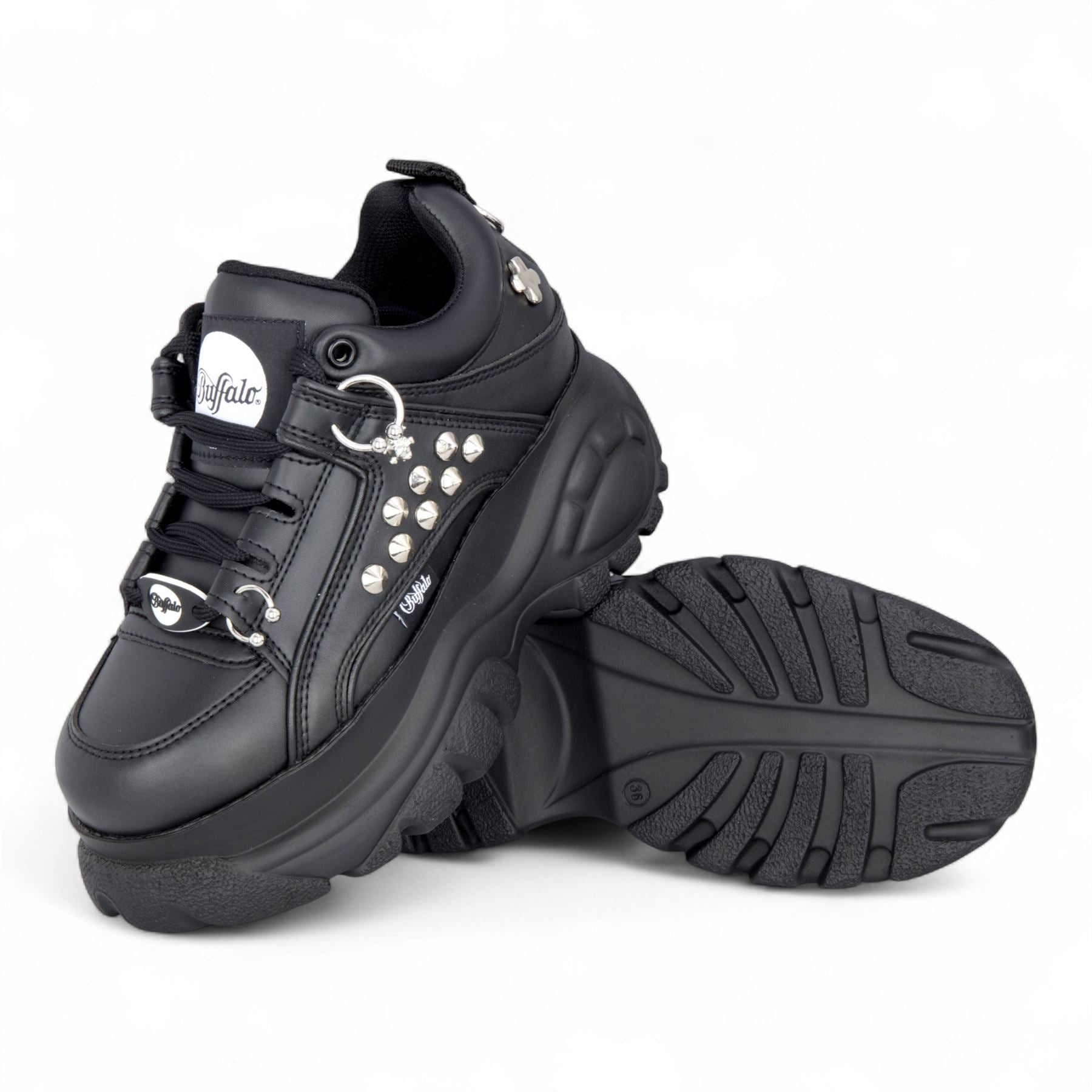 Buffalo Womens Black Studded Chunky Platform Fashion Trainers - 1339-14-PUNK
