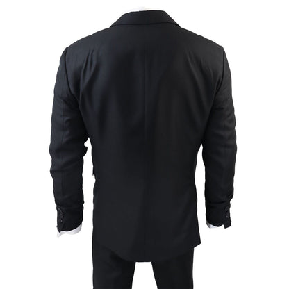 Mens IM1 Classic Plain Black 3 Piece Suit - Upperclass Fashions 