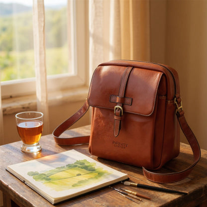 Genuine Leather Tan Vintage Crossbody Messenger Travel Bag - Ashby