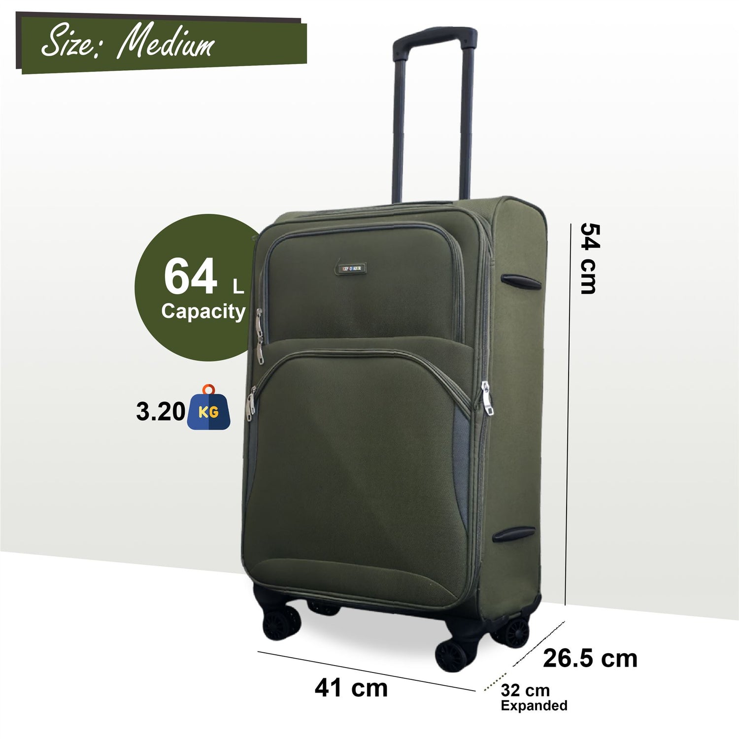 Gosford Medium Soft Shell Suitcase in Green