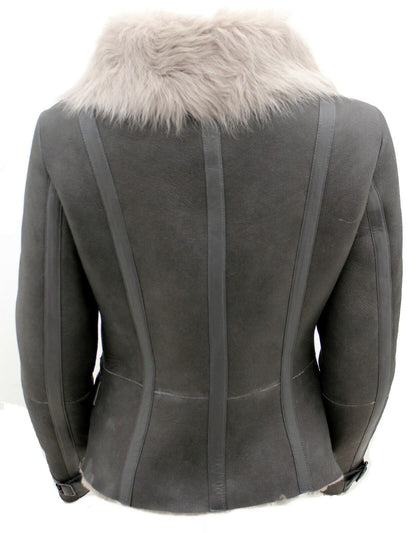 Womens Shearling Grey Toscana Flying Jacket-Polegate
