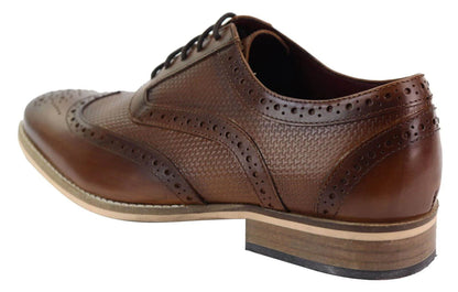 Mens Classic Oxford Brogue Shoes in Patterned Tan Leather - Upperclass Fashions 
