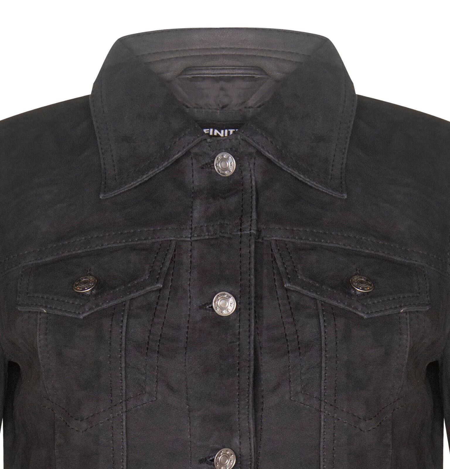 Womens Classic Suede Trucker Jeans Jacket-Neston