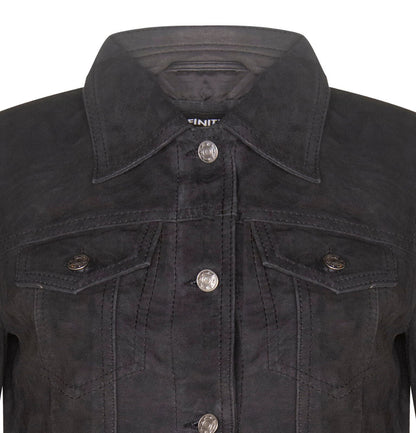 Womens Classic Suede Trucker Jeans Jacket-Neston