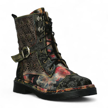 Laura Vita Incaso 36 Black Floral Womens Gothic Victorian Leather Ankle High Boots