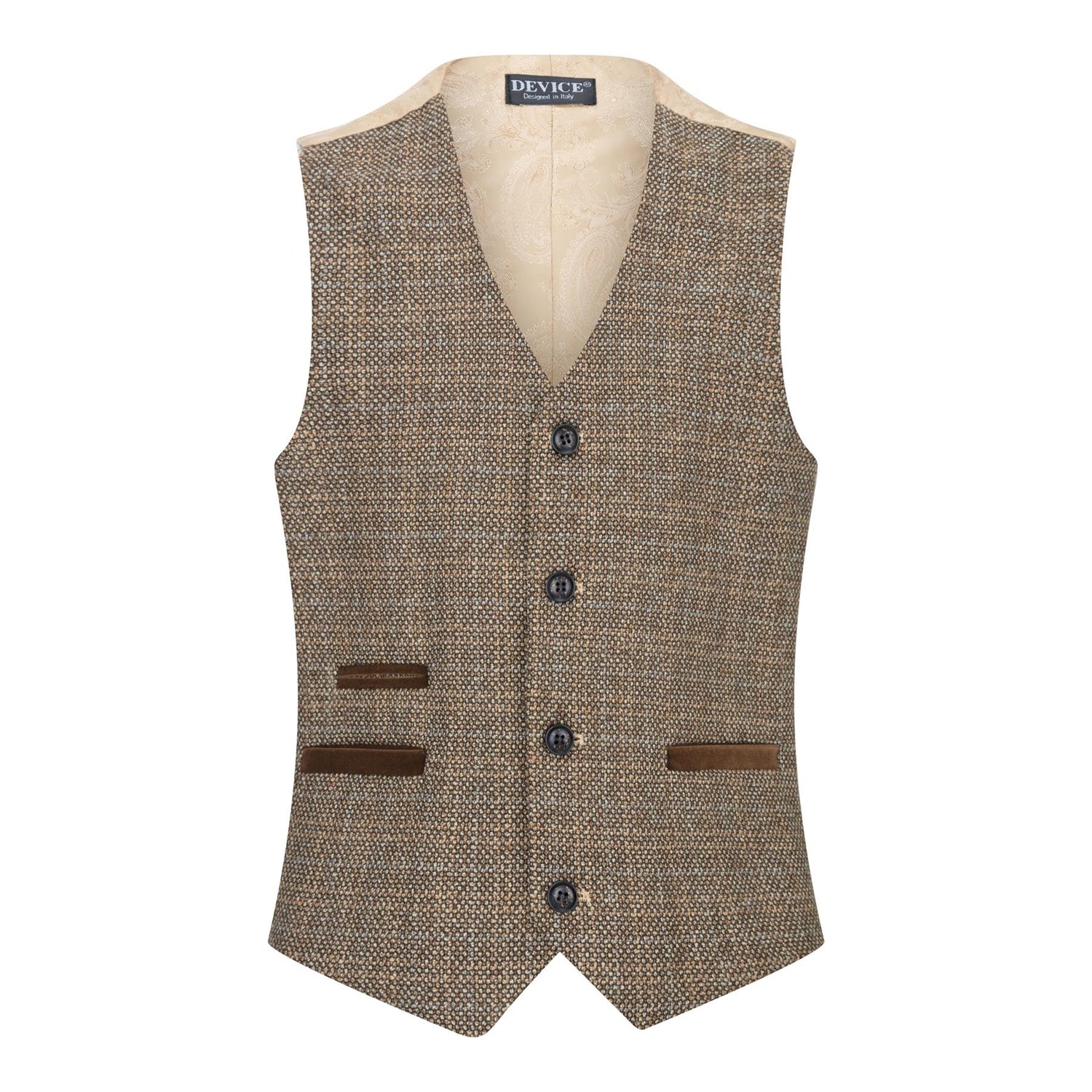 Boys 3 Piece Brown Tweed Check Vintage Retro Suit