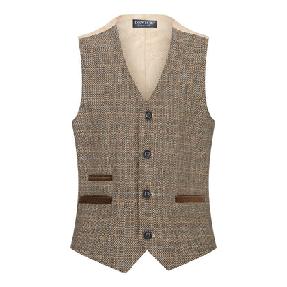 Boys 3 Piece Brown Tweed Check Vintage Retro Suit