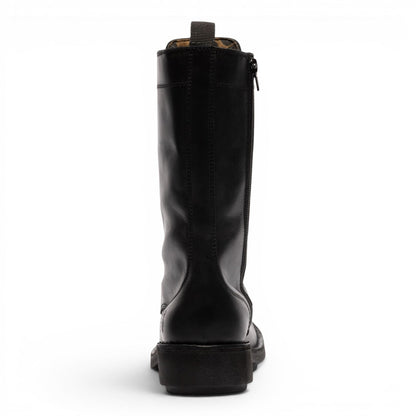 Fly London Women’s Black Leather Lace-Up Combat Ankle Boots- NOLE176