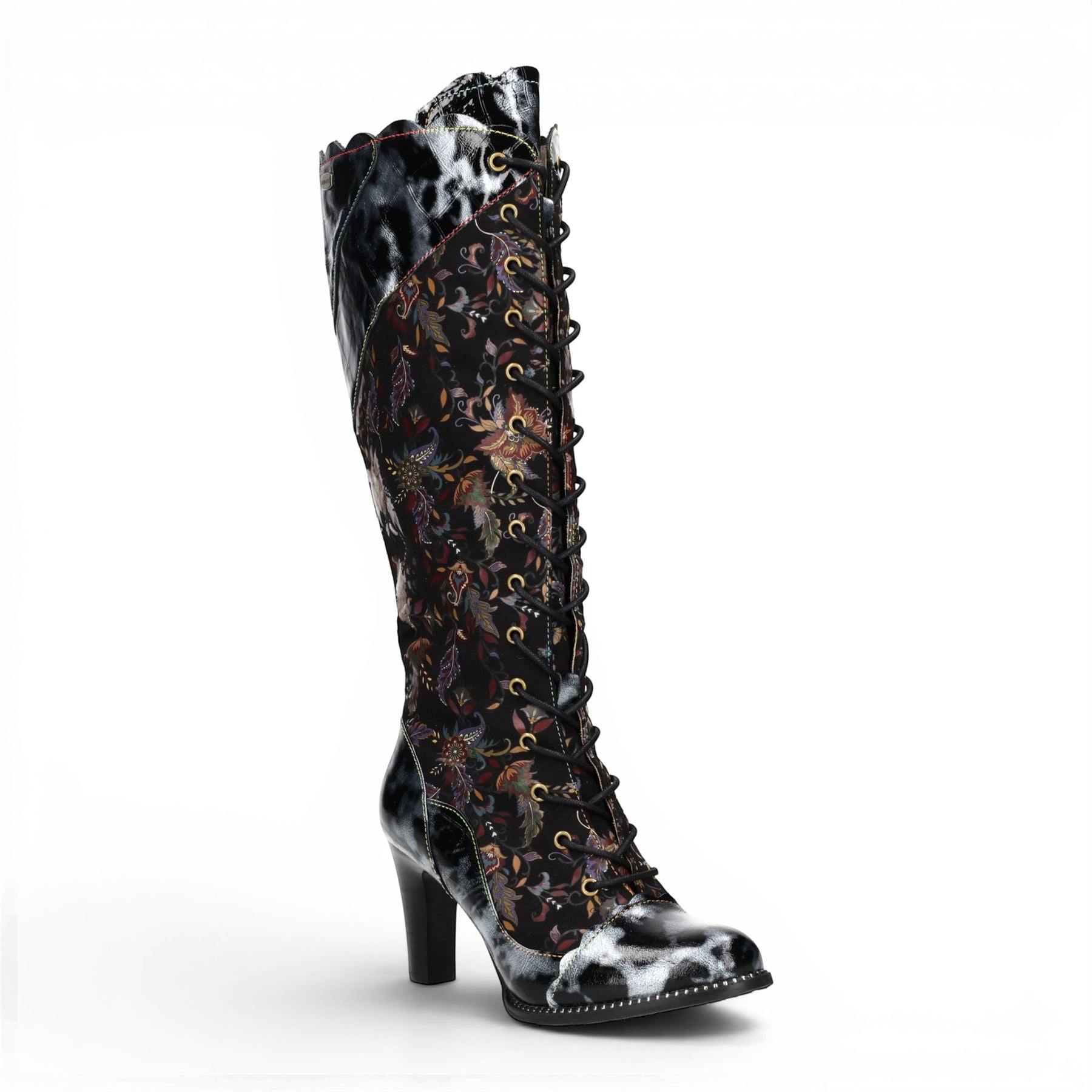 Laura Vita Womens Victorian Black Leather Lace-Up Long Heel High Boots - Alcbaneo-158