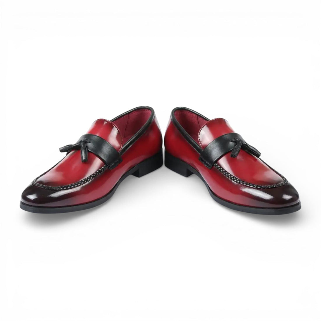 Mens Red Tassel High-Gloss Patent Faux Leather Formal Loafers Shoes