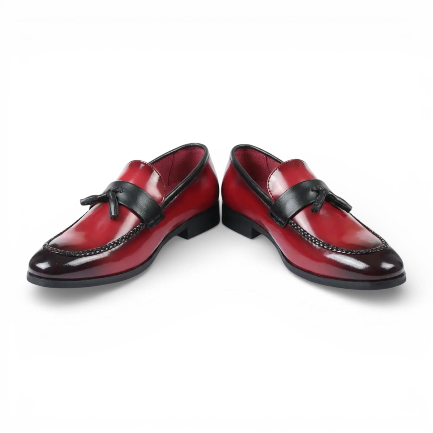 Mens Red Tassel High-Gloss Patent Faux Leather Formal Loafers Shoes